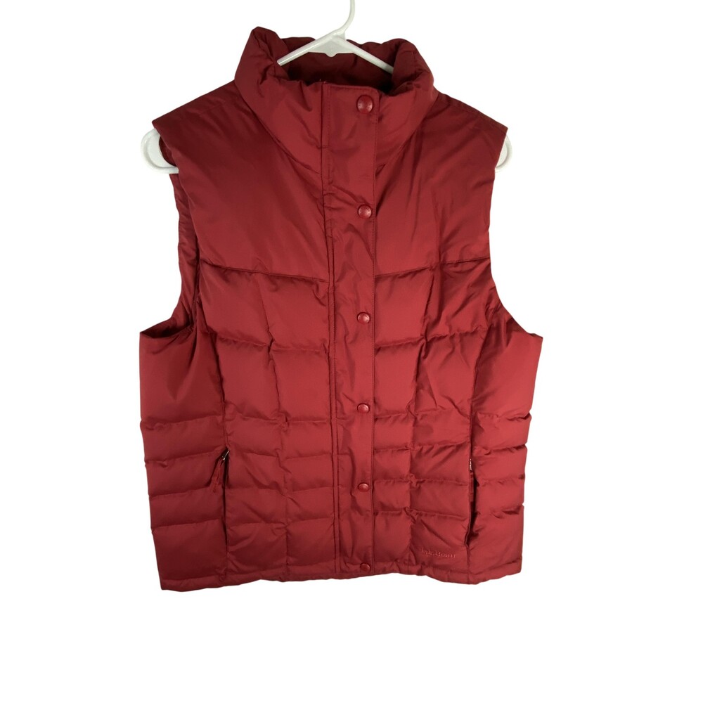 L.L.Bean Vest Womens Medium Red Down Puffer Quilted Zip Pockets Pertex DownTek